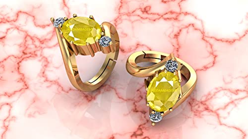 JAGDAMBA GEMS 6.25 Ratti 5.75 Carat Unheated Untreatet A+ Quality Natural Yellow Sapphire Pukhraj Gemstone Gold Plated Ring for Women's and Men's (Lab Certified)
