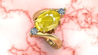 JAGDAMBA GEMS 6.25 Ratti 5.75 Carat Unheated Untreatet A+ Quality Natural Yellow Sapphire Pukhraj Gemstone Gold Plated Ring for Women's and Men's (Lab Certified)