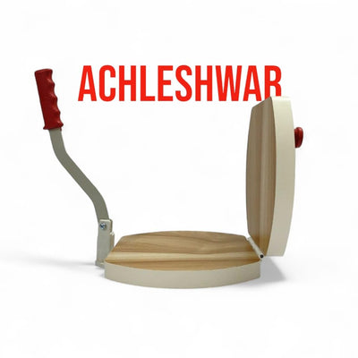 Achleshwar Wooden Manual Heavy Round Wooden Board Papad-Puri-khakhra Press Maker Plywood Machine with Iron Handle Roti Maker Press Machine with Handle for Kitchen Home (11 Inch)