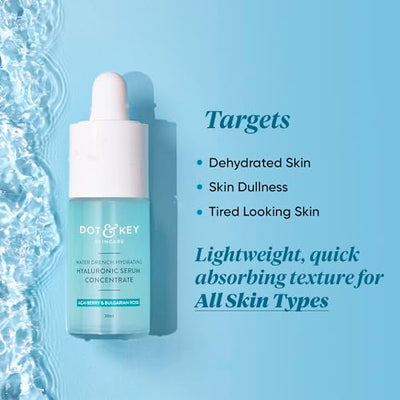 Dot & Key Hydrating Hyaluronic Acid Serum With Vitamin C + E | For Plump, Glowing Skin | Face Serum for Dry Skin, Oily & Normal Skin | With Ceramide & Acai Berry | 30ml