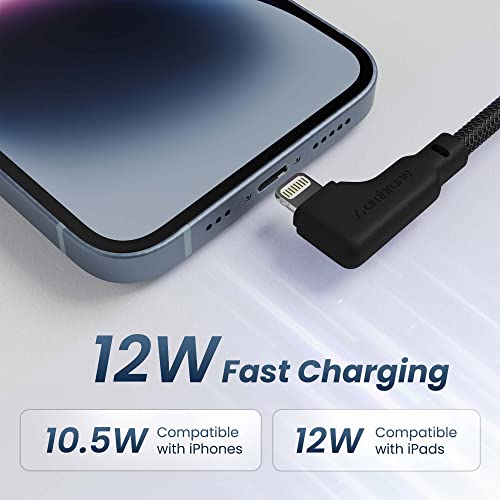 Ambrane Lightning Cable, 12W Fast Charging, L Shape for Easy Holding, Fishnet Nylon Braided, 480 Mbps Data Sync Cable for iPhone, iPad, Macbook, iMac, AirPods, 1m (ABLLS-10, Black)