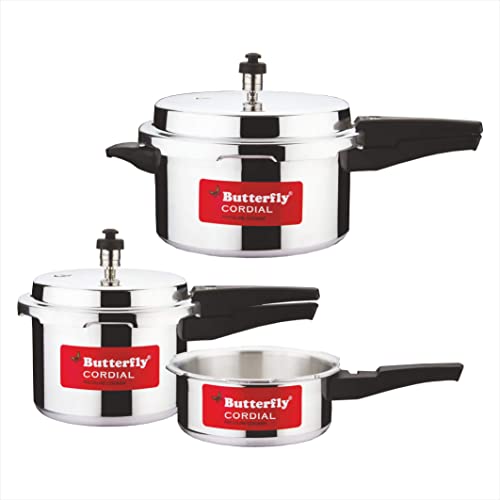 Butterfly Cordial 2 L, 3 L & 5 L Non Induction Bottom Outer Lid Pressure Cooker (Aluminium, Silver), Small (Indian Plug)