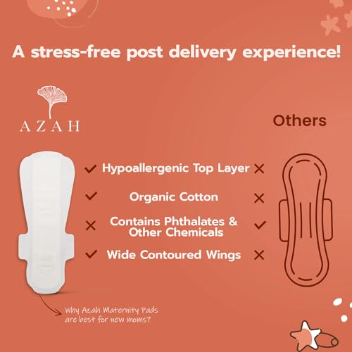 AZAH Maternity Pads after Delivery for Women (Box of 12 Pads) Ultra-Absorbent XXXL Pads | Organic Cotton Maternity Pads made for Heavy Flow, Postpartum Flow & Overnight Flow | Without Disposable Bags