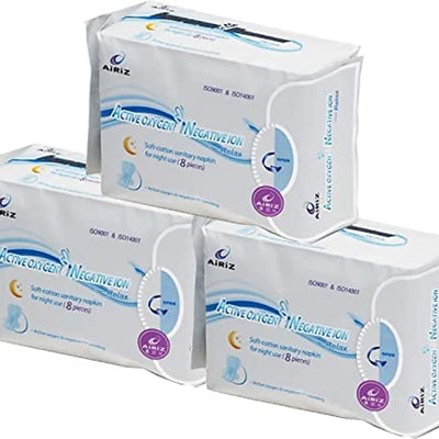 AIRIZ Active Oxygen and Negative Ion Relax Pad Sanitary Napkin (24 Pieces)- Pack of 3
