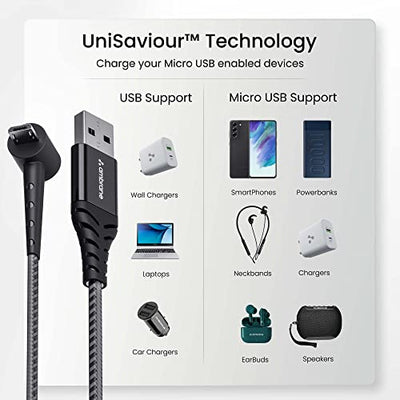 Ambrane Micro USB Standing Cable, 3A Fast Charging, Perfect for Holding Mobile while Charging/Binge-Watching, 480mbps Data Transmission, Braided Cable - 1.5m (ABSM-15 Black)