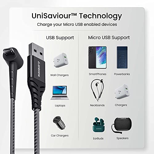 Ambrane Micro USB Standing Cable, 3A Fast Charging, Perfect for Holding Mobile while Charging/Binge-Watching, 480mbps Data Transmission, Braided Cable - 1.5m (ABSM-15 Black)