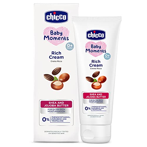 Chicco Baby Moments Rich Cream, New Advanced Formula with Natural Ingredients for Extra Rich Moisturization, Suitable for Preventing Dryness, No Phenoxyethanol and Parabens (100g)