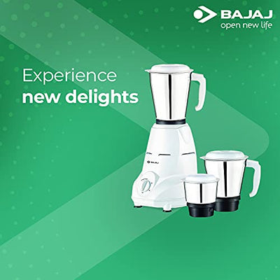 Bajaj Rex 500W Mixer Grinder with Nutri-Pro Feature, 3 Jars, White (Indian Plug)