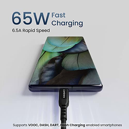 Ambrane Ultra Fast Type C Charging Cable, 65W VOOC Technology, Perfectly Compatible with Samsung, Mi, Realme, Oppo, Vivo, OnePlus, Nothing Devices, 480Mbps Data Sync, Braided, 1.2 M (ABCVS-12 Black)
