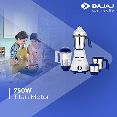 Bajaj Rex 750W Mixer Grinder with Nutri Pro Feature, 4 Jars, White (Indian Plug)
