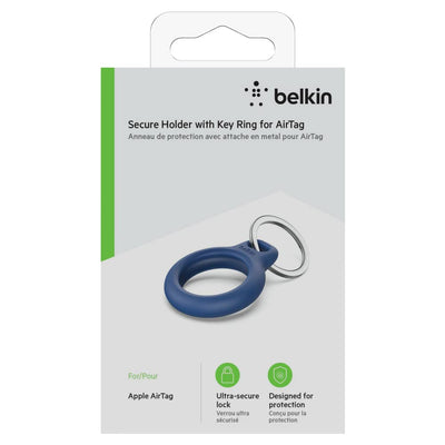 Belkin AirTag Case Secure Holder with Key Chain for Apple Air Tag Protective Cover with Advance Scratch Resistance - Blue Colour (F8W973)