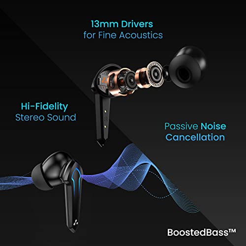 Ambrane Dots Play True Wireless Gaming in Ear Earbuds | 46ms Ultra-Low Latency | Lag-Free Audio | 19 Hours Long Playtime | Bluetooth V5.1 | 13mm Dynamic Drivers for Boosted Bass | IPX4 (Black)