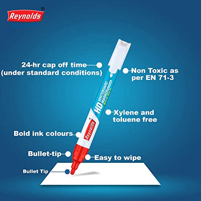 Reynolds HD Whiteboard Marker - Red Ink, Pack of 10