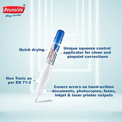 Reynolds Stationary Set - 2, 6gm Gluestick/ 2 Correction Pen / 2 HD PM Black Ink/ 2 HD PM Blue, Pack of 8