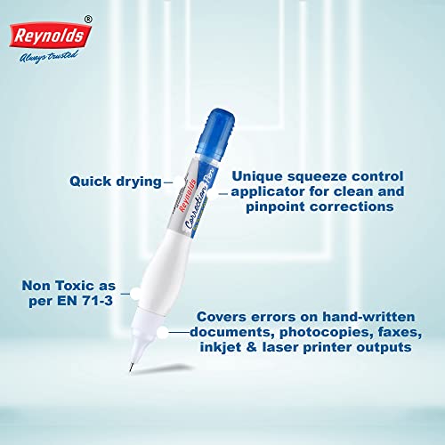 Reynolds Stationary Set - 2, 6gm Gluestick/ 2 Correction Pen / 2 HD PM Black Ink/ 2 HD PM Blue, Pack of 8