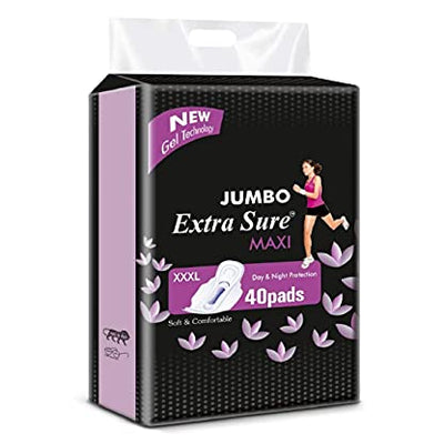 Extra Sure� Jumbo XXXL Ultra Clean Soft Thin Dry Cottony Sanitary Napkin Pad With Wing For Women Girl (40)