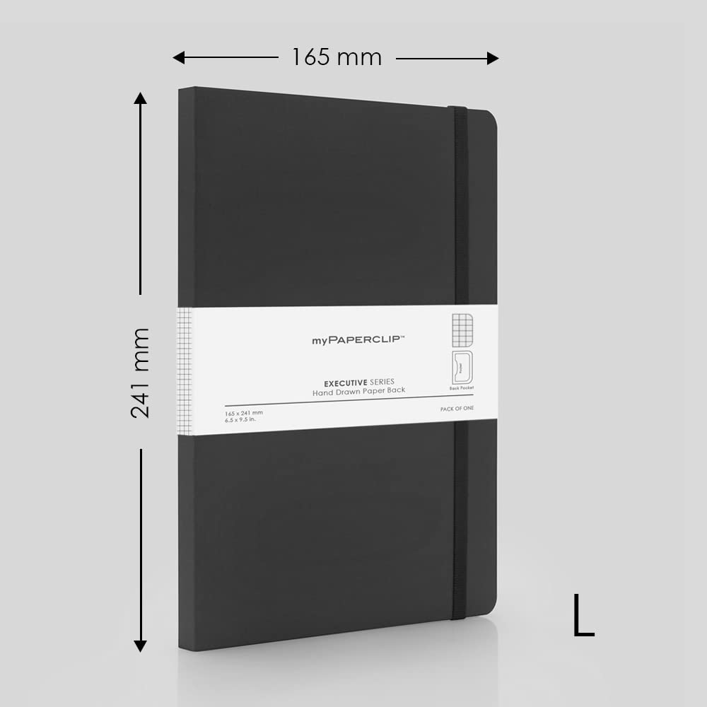 Mypaperclip Executive Series Notebook, Large (165 X 241 Mm, 6.5 X 9.5 In.) Checks, Esx192L-C Black