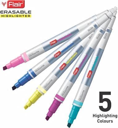 Flair Creative Series Erasable Chisel Point Color Pen 5 Pcs Blister Pack - Multicolour