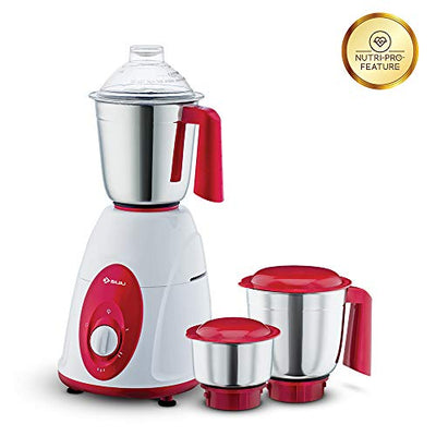 Bajaj Classic Mixer Grinder, 750W, 3 Jars (White and Maroon) (Indian Plug)