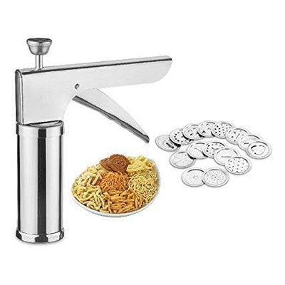 AMENDAS Chakali/Sev Sancha Stainless Steel, Kitchen Press with 15 Different Types of Jalies for Murukku Maker/Bhujiya Maker/Cookies/Namkeen/Noodles/Farsan Maker/Gathiya Maker