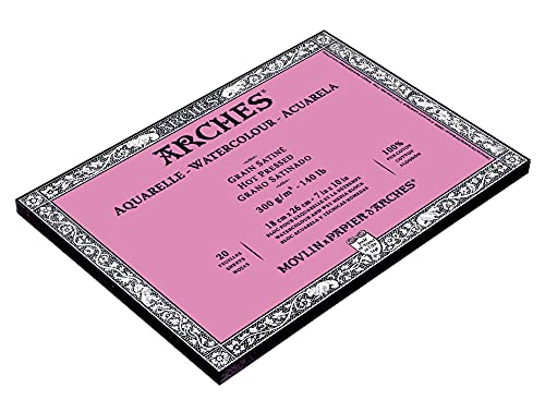 Arches Watercolour 300 GSM Hot Pressed Natural White 18 x 26 cm Paper Blocks, 20 Sheets