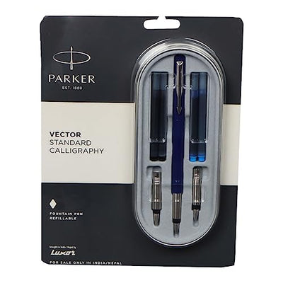 Parker Vector Standard Calligraphy Chrome Trim Fountain Pen - Blue Ink, Pack Of 1