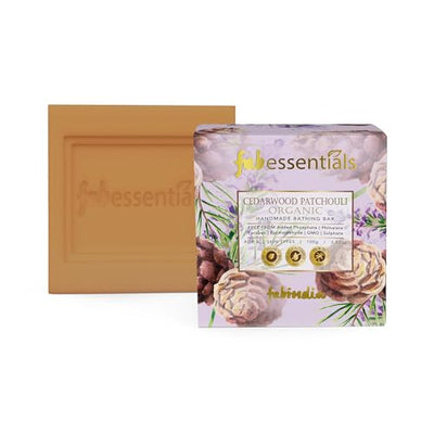 8x Fabessentials Cedarwood Patchouli Handmade Bathing Bar | 100% Organic | with Coconut Oil | Cleanses, Nourishes & Brightens Skin | Vegan & Palm-Oil Free - 100 gm Pack of 8