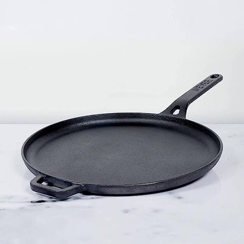Meyer Pre-Seasoned Cast Iron Flat Dosa, Roti, Chapati Tawa Pan with Stick Handle, Dosa Kallu, Iron Tawa Big Size | Pre-Seasoned Iron Cookware | Gas and Induction Compatible | 28cm, Black