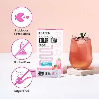 SEOUL TEAZEN KOMBUCHA PEACH,50 GM, 10 STICKS, SUGAR FREE,PROBIOTICS & PREBIOTICS.