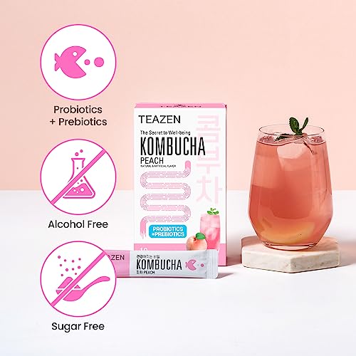 SEOUL TEAZEN KOMBUCHA PEACH,50 GM, 10 STICKS, SUGAR FREE,PROBIOTICS & PREBIOTICS.