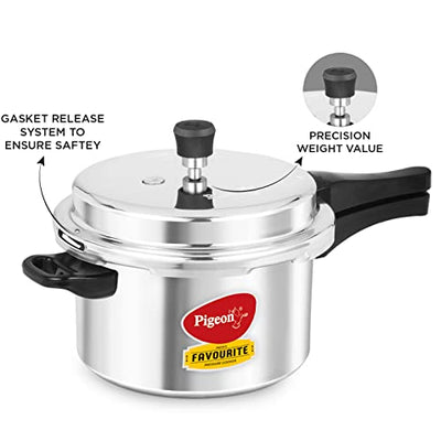 Pigeon By Stovekraft Favourite Aluminium Pressure Cooker with Outer Lid Induction and Gas Stove Compatible 5 Litre Capacity for Healthy Cooking (Silver)