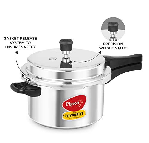Pigeon By Stovekraft Favourite Aluminium Pressure Cooker with Outer Lid Induction and Gas Stove Compatible 5 Litre Capacity for Healthy Cooking (Silver)