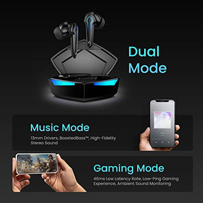 Ambrane Dots Play True Wireless Gaming in Ear Earbuds | 46ms Ultra-Low Latency | Lag-Free Audio | 19 Hours Long Playtime | Bluetooth V5.1 | 13mm Dynamic Drivers for Boosted Bass | IPX4 (Black)