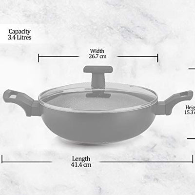 Milton Pro Cook Granito Induction Kadhai with Lid, 26 cm / 3.4 Litre, Black (Aluminium)