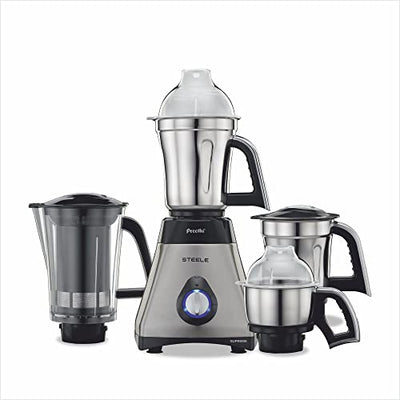 Preethi Steel Supreme MG-208 mixer grinder, 750 watt (Silver/ Black), 4 jars - Super Extractor juicer Jar, Vega W5 motor with 5yr Warranty & Lifelong Free Service
