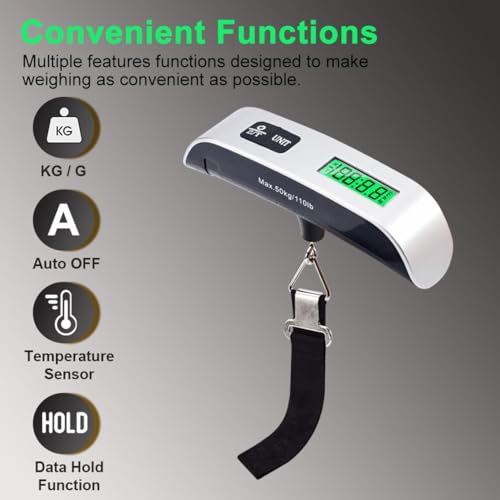 COOFANDY Portable Handy Pocket Smile Mini Electronic Digital Luggage, Hanging Scale with Backlit LCD Display, Travel Weight, Portable Weighing Scale with Hook, Temperature Sensor Battery Included