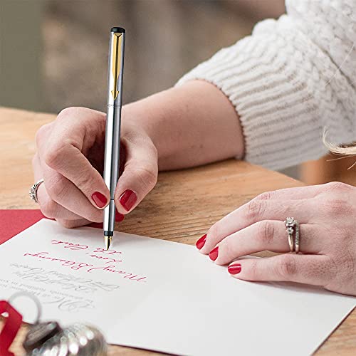 Parker Vector Stainless Steel Gold Trim Fountain Pen - Blue Ink, Pack Of 1