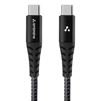 Ambrane Fast 100W Output Cable with Type-C to Type-C for Mobile, Laptop, Macbook & Table Charging, 480mbps Data Sync Speed, Braided Cable, 1.5m Length (ABCC-100, Black-Grey)