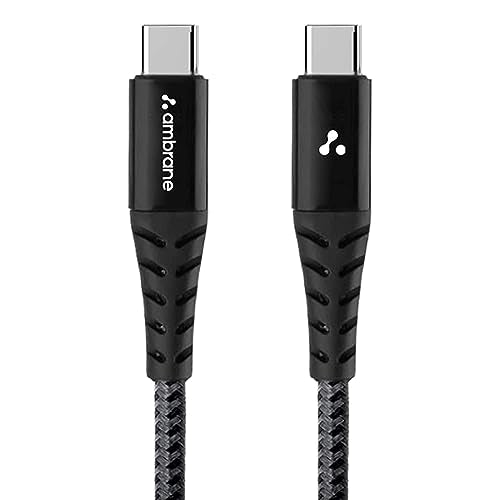 Ambrane Fast 100W Output Cable with Type-C to Type-C for Mobile, Laptop, Macbook & Table Charging, 480mbps Data Sync Speed, Braided Cable, 1.5m Length (ABCC-100, Black-Grey)