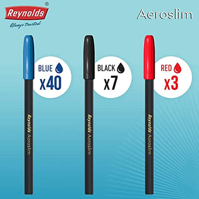 Reynolds Aeroslim 0.7mm Ball Pen - Blue Ink, Pack of 50