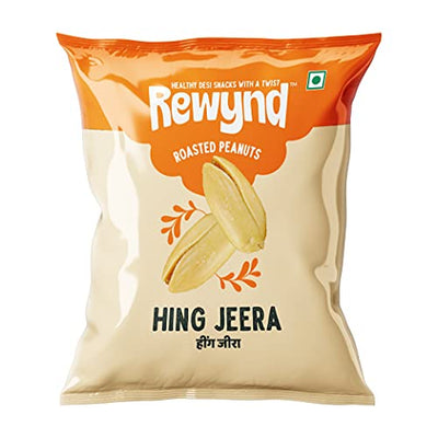 Rewynd Hing Jeera Roasted Peanuts | 560gm (Pack of 4) | High in Protien | Roasted Not Fried | Guilt-free Snacking | 100% Veg | Healthy & Tasty | Healthy Snack for Anytime Snacking