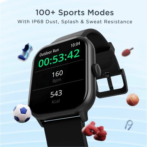 boAt Wave Edge Smart Watch with 1.85" HD Display, Advanced Bluetooth Calling Chip, Functional Crown, 100+ Sports Modes,Widget Control,AI Voice Assistance,Inbuilt Games, IP68(Active Black)