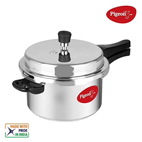 Pigeon by Stovekraft Aluminium Outer Lid Pressure Cooker Cooker 3 and 5 Litre with Kadai with Glass Lid Flat Tawa and Fry Pan Combo, Silver, Large (14466)