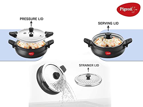 Pigeon By Stovekraft All in One Super Cooker Aluminium with Outer Lid Induction and Gas Stove Compatible 3 Litre Capacity for Healthy Cooking (Black)