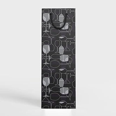 PaperPep Black Glasses 14"X4.85"X3.65" Wine Paper Bag Pack of 10 | Wine Bottle Bags for Return Gifting, Birthday, Presents & Other Occasion