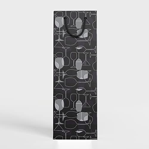 PaperPep Black Glasses 14"X4.85"X3.65" Wine Paper Bag Pack of 6 | Wine Bottle Bags for Return Gifting, Birthday, Presents & Other Occasion