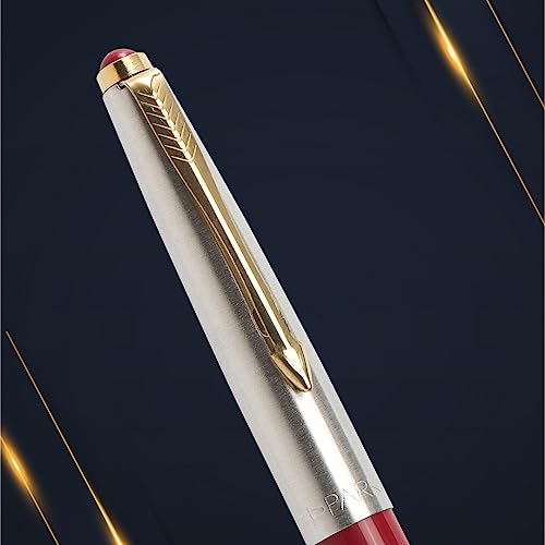 Parker Galaxy Stainless Steel Gold Trim Roller Ball Pen Red Body - Blue Ink, Pack Of 1