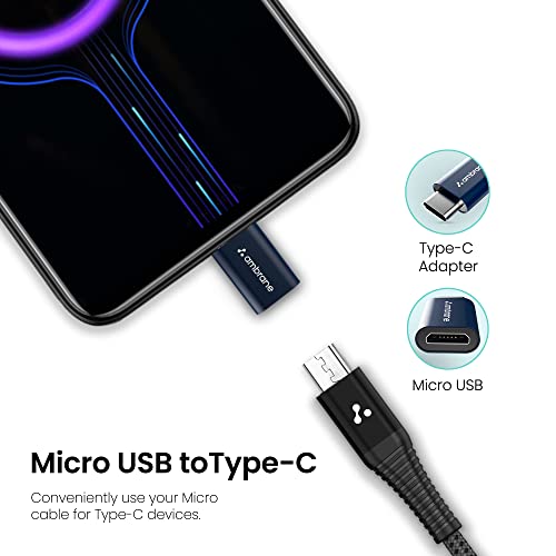 Ambrane Type-C to Micro USB OTG Adapter for 3A Fast Charging and Data Sync- Compatible with All Type-C Enabled Devices Blue