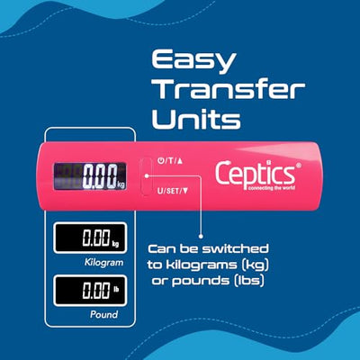 Ceptics weight machine for luggage weighing scale, luggage weighing scale capable capacity up to 50 Kg, weighing machine for luggage with LCD display luggage scale for bags, home, shop - PINK