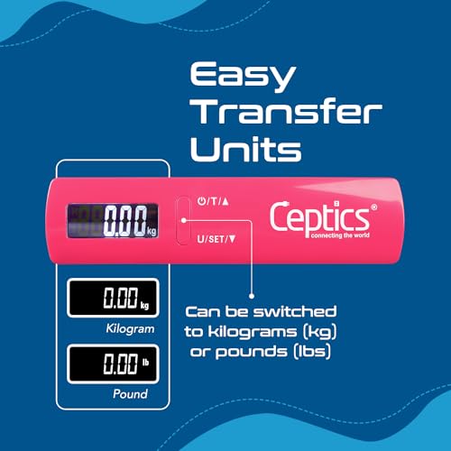 Ceptics weight machine for luggage weighing scale, luggage weighing scale capable capacity up to 50 Kg, weighing machine for luggage with LCD display luggage scale for bags, home, shop - PINK